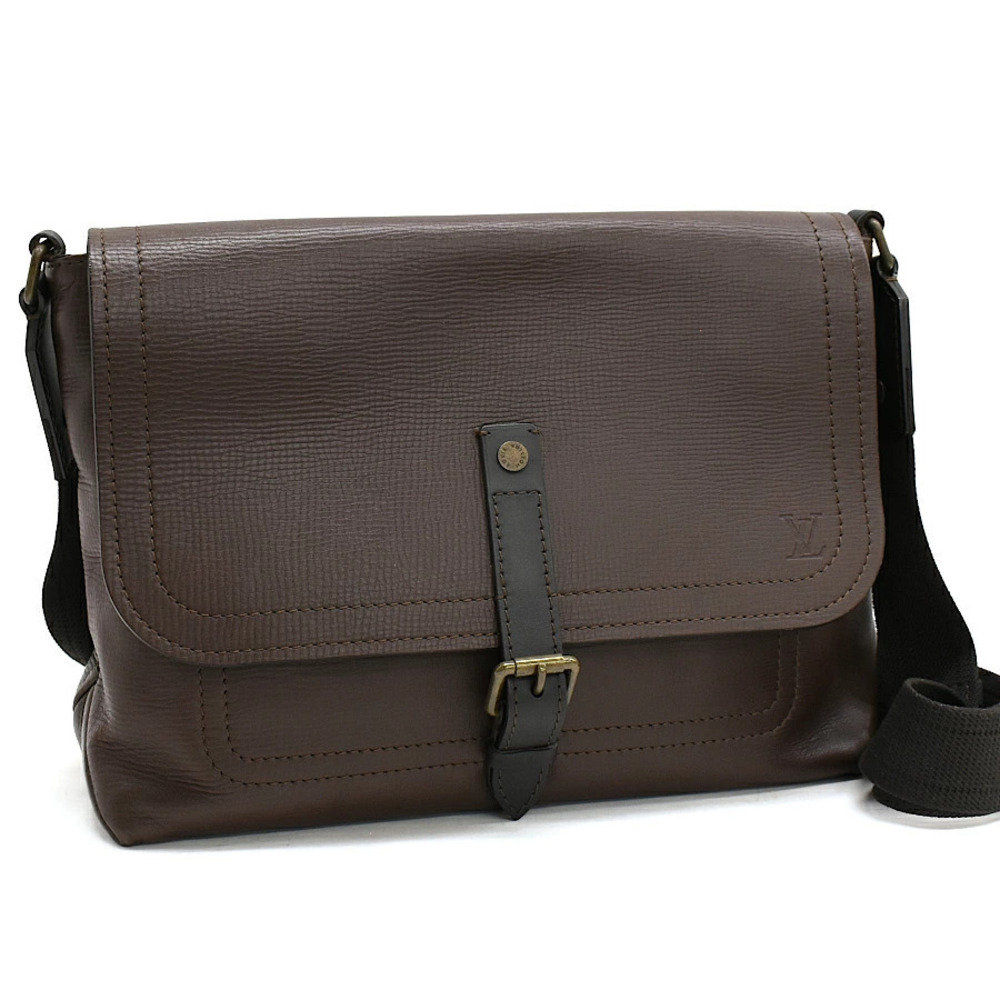 Louis Vuitton Omaha Messenger Shoulder Bag Utah Leather Dark Brown